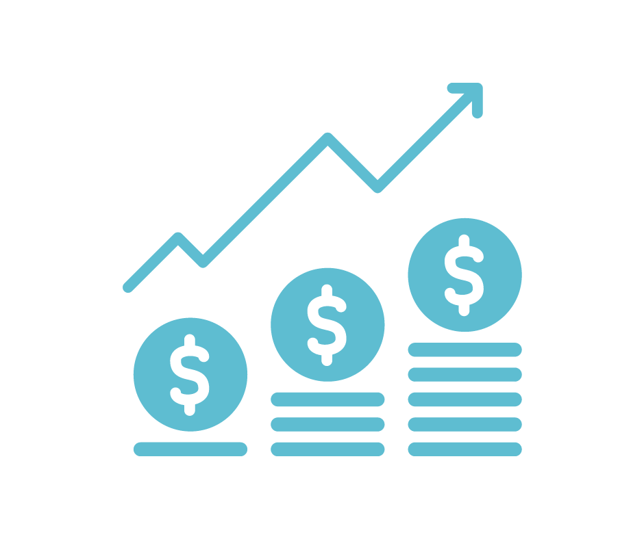 Three dollar signs with arrow pointing up icon